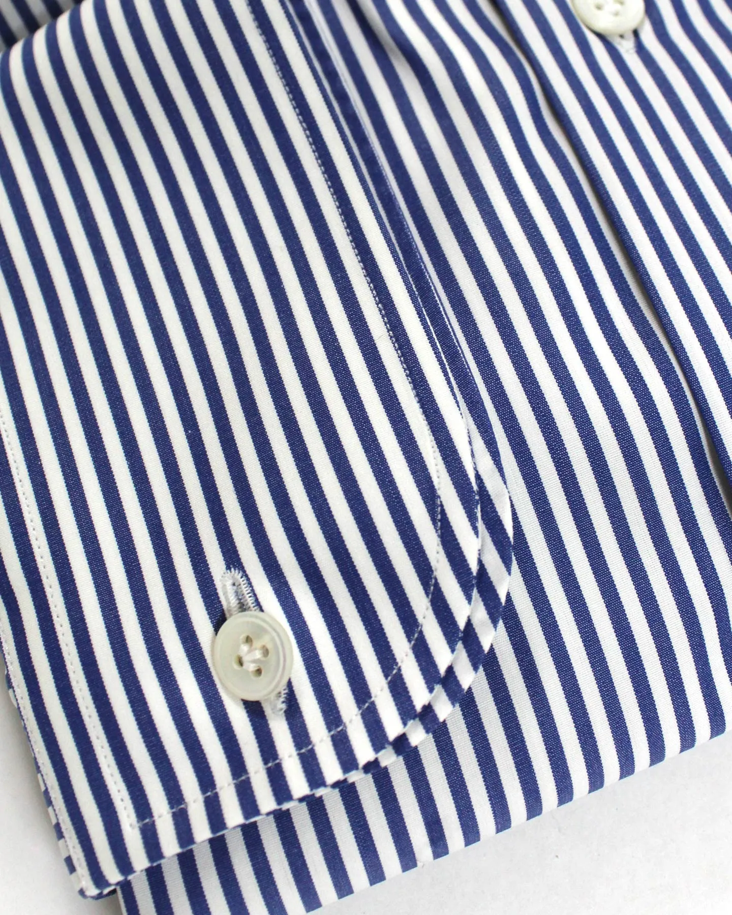 Lardini Dress Shirt White Navy Stripes French Cuffs 44 - 17 1/2