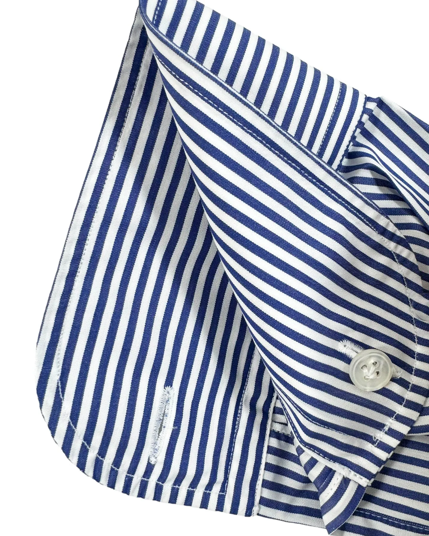 Lardini Dress Shirt White Navy Stripes French Cuffs 44 - 17 1/2