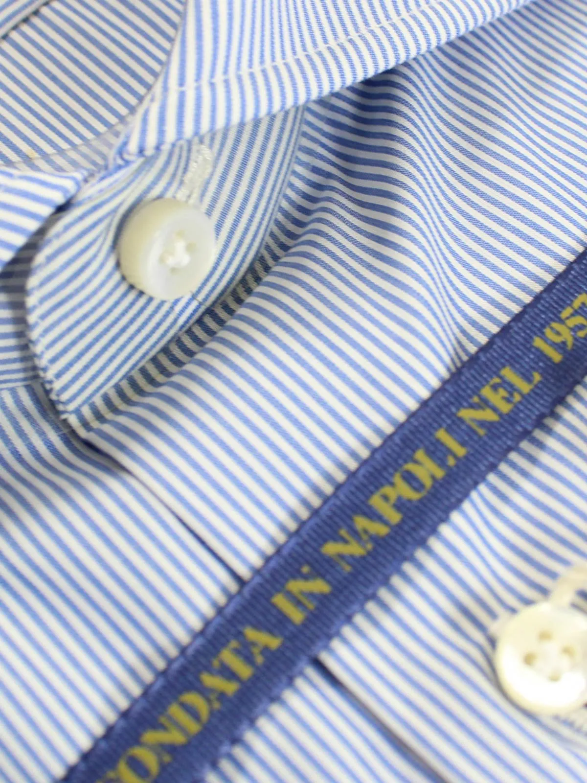 Luigi Borrelli Dress Shirt ROYAL COLLECTION Classic White Navy Stripes 38 - 15 SALE