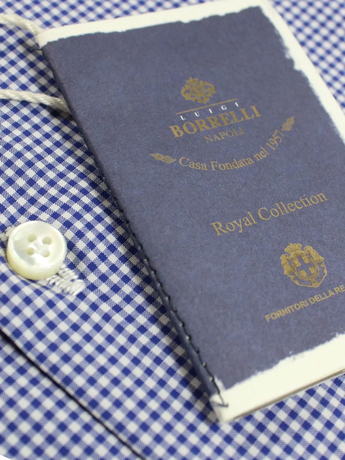 Luigi Borrelli Dress Shirt White Navy Mini Check 40 - 15 3/4 Royal Collection SALE