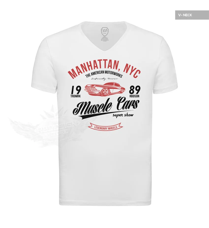 Men's Muscle Cars White Graphic T-shirt RED MD886R