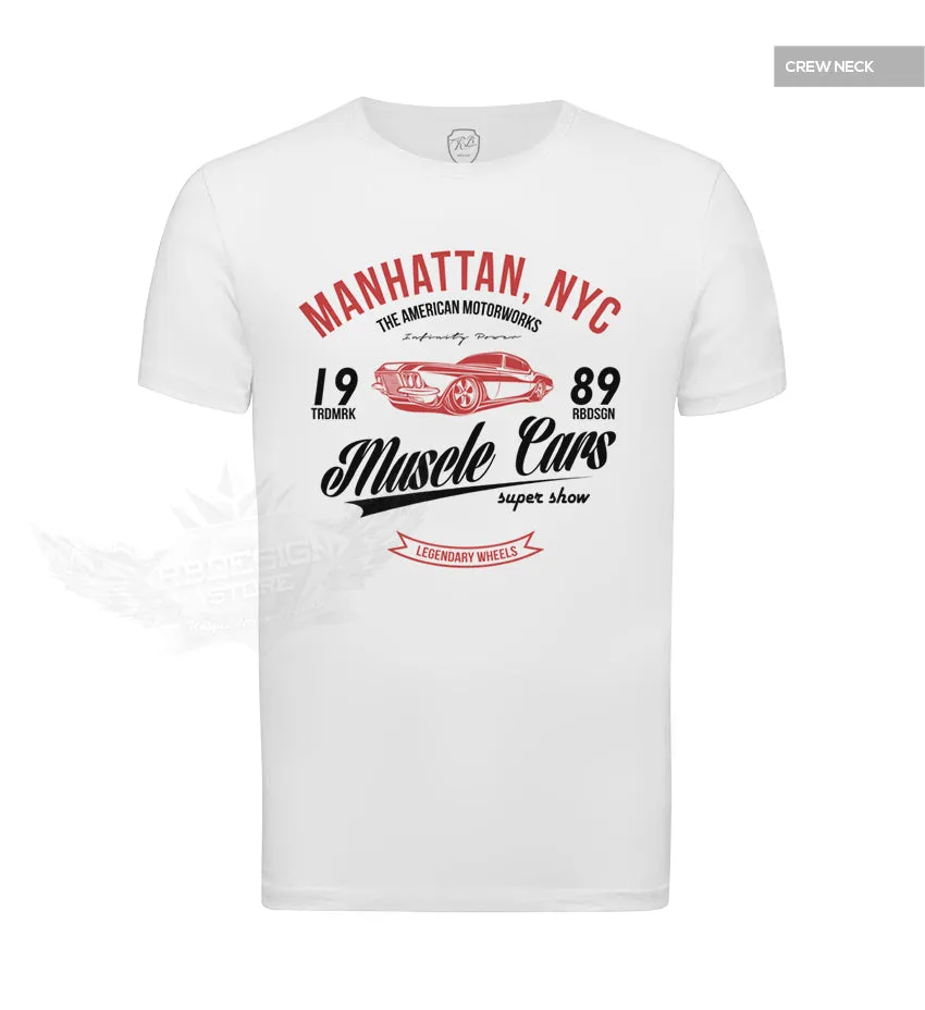 Men's Muscle Cars White Graphic T-shirt RED MD886R