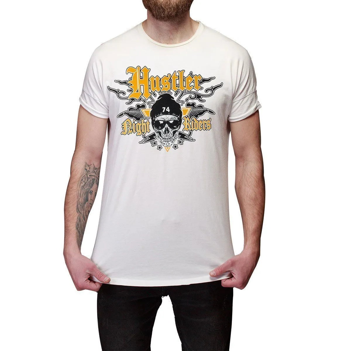 Men's Officially Licensed Hustler HST-520 'Hustler Night Riders' White T-Shirt