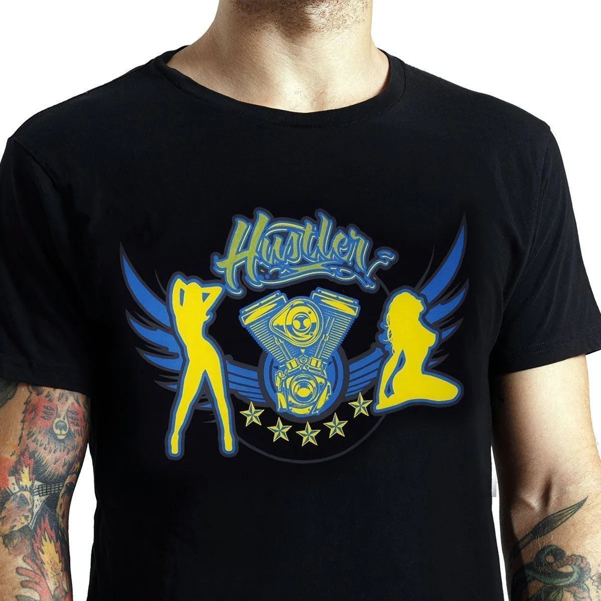 Men's Officially Licensed Hustler HST-570 'Girls V-Twin' Black T-Shirt