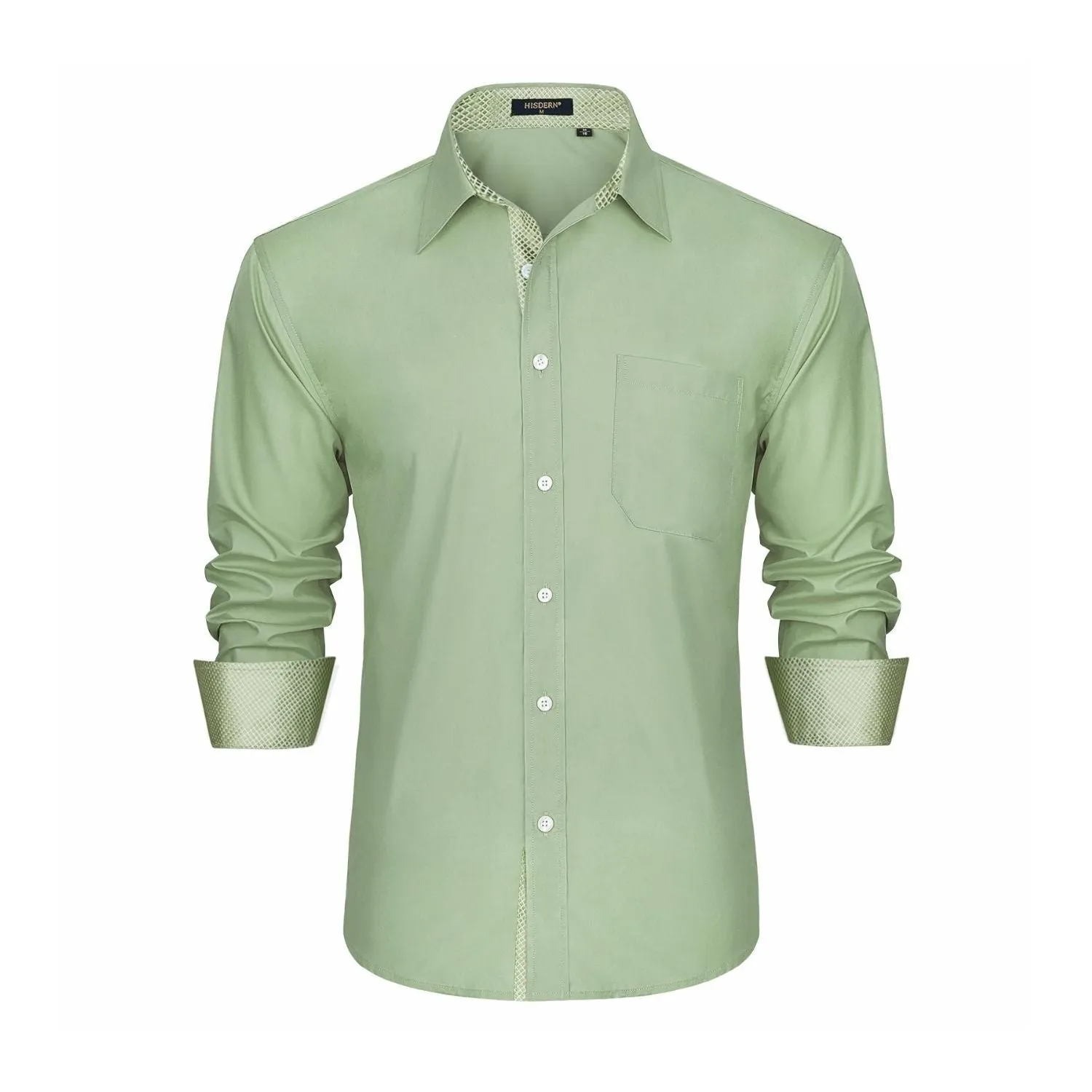 Men's Patchwork Dress Shirt with Pocket - SAGE GREEN