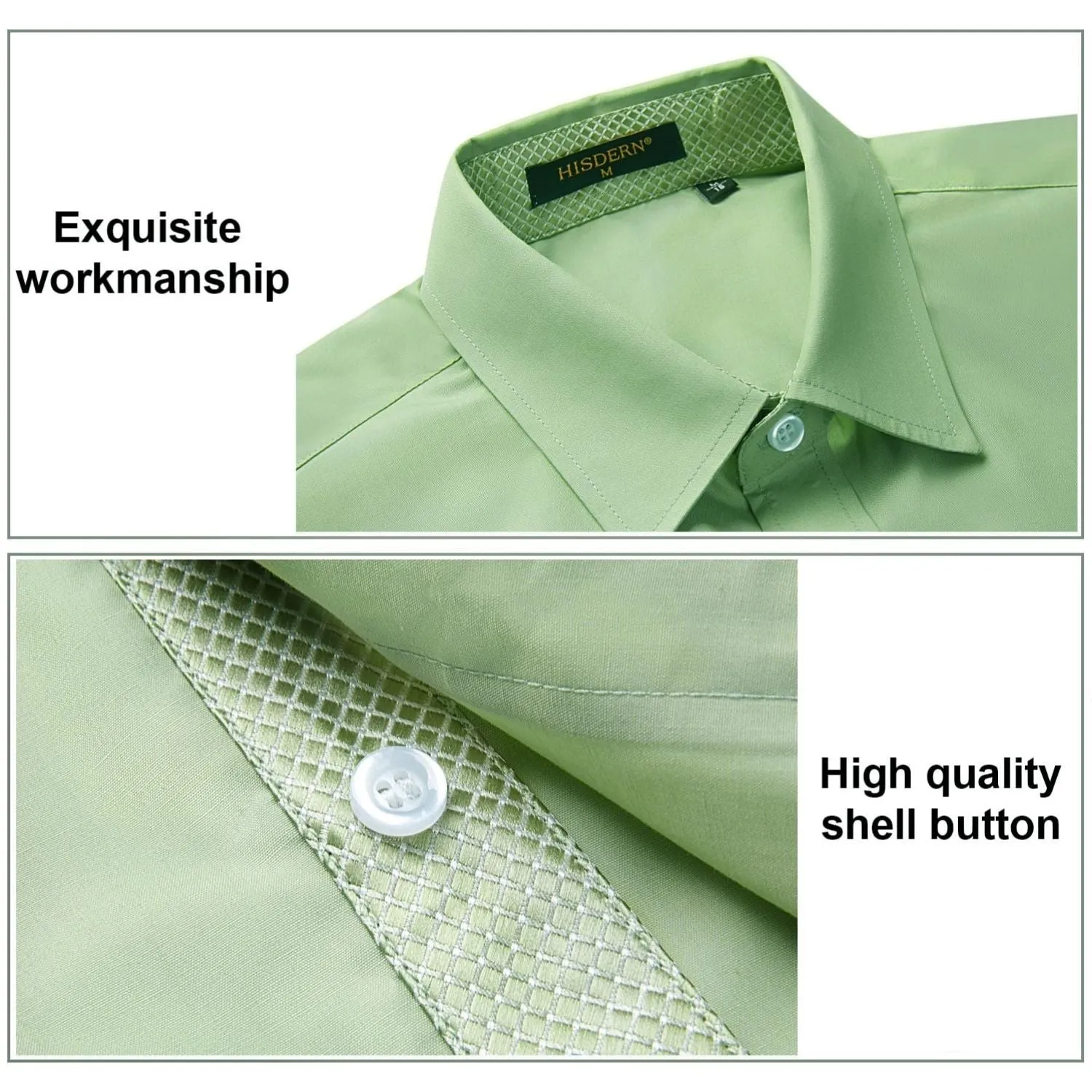 Men's Patchwork Dress Shirt with Pocket - SAGE GREEN