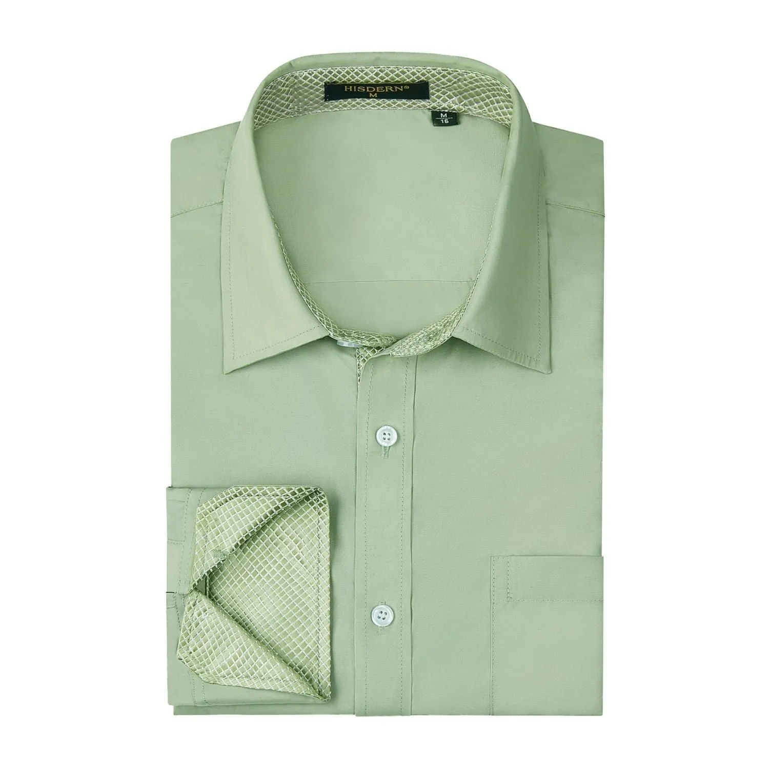 Men's Patchwork Dress Shirt with Pocket - SAGE GREEN