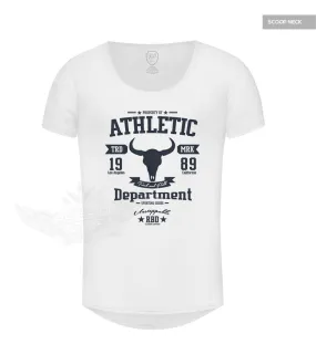 Men's Stylish White T-shirt "Unstoppable" Bull Skull Graphic Tee MD889B