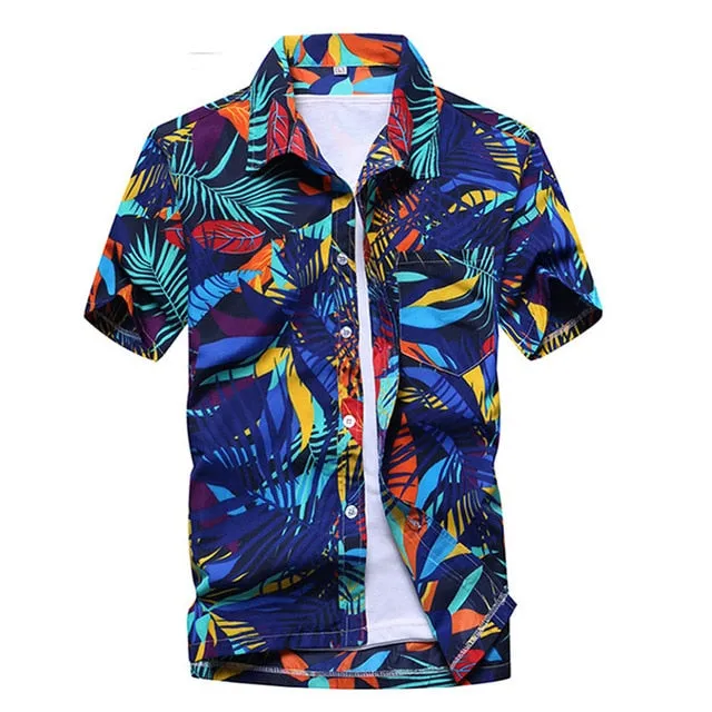 Mens Summer Beach Hawaiian Short Sleeve Floral Shirt