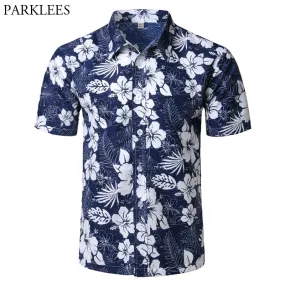 Mens Summer Beach Hawaiian Short Sleeve Floral Shirt