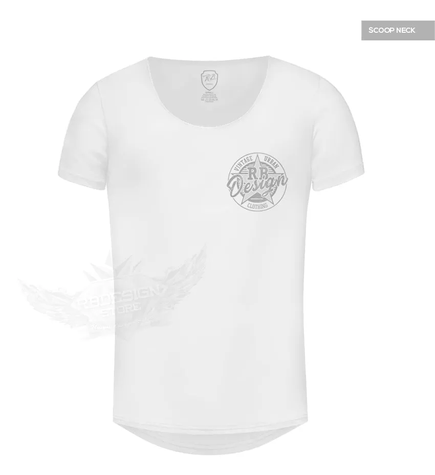 Mens White T-shirt RB Design Pocket Style GRAY MD874G