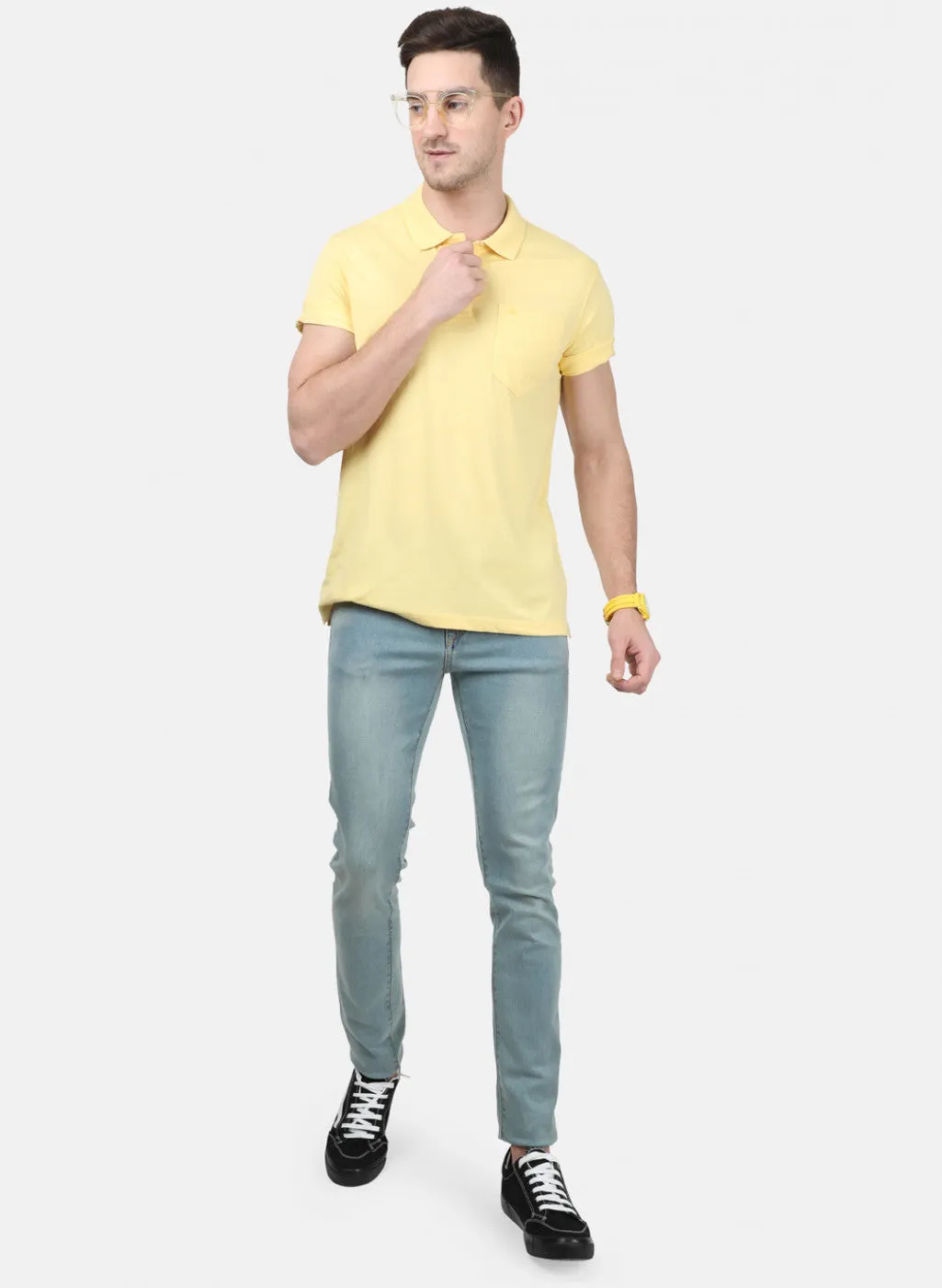 Mens Yellow Plain T-Shirts