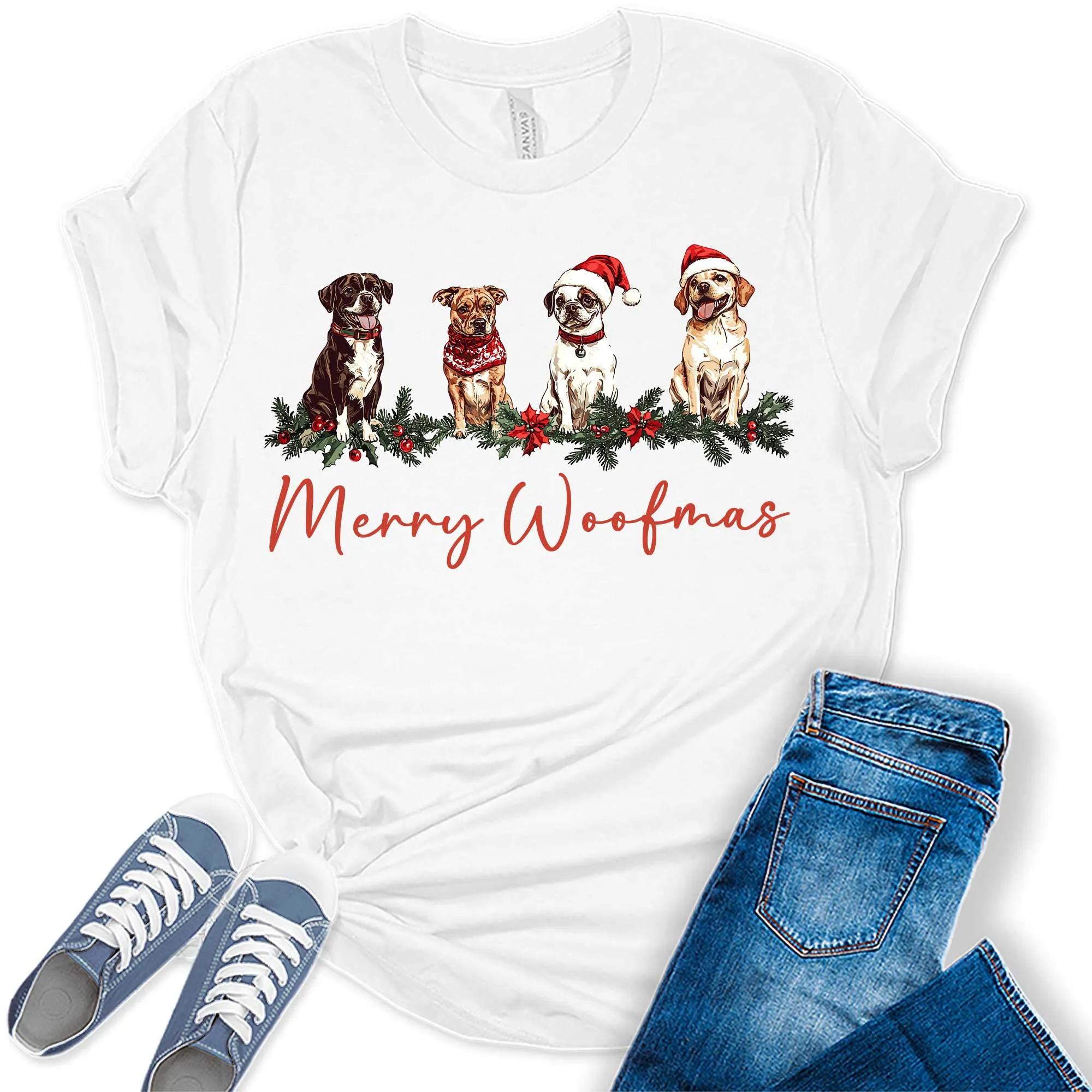 Merry Woofmas Cute Christmas Dog Shirt Festive Holiday Graphic Tees