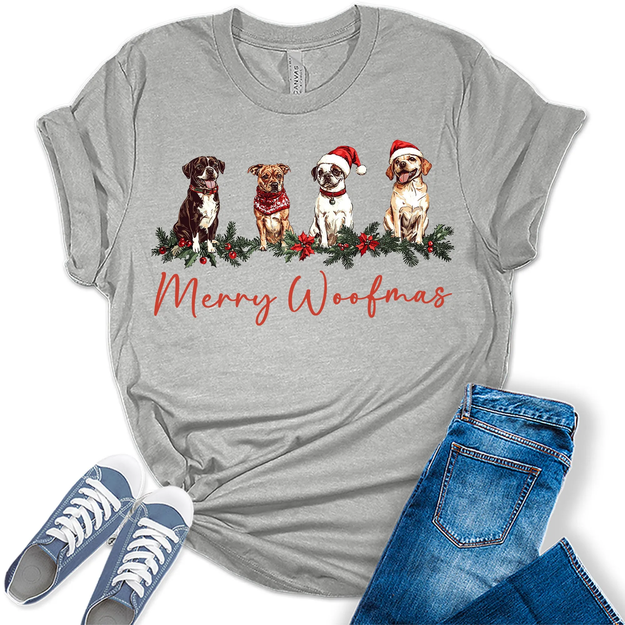 Merry Woofmas Cute Christmas Dog Shirt Festive Holiday Graphic Tees