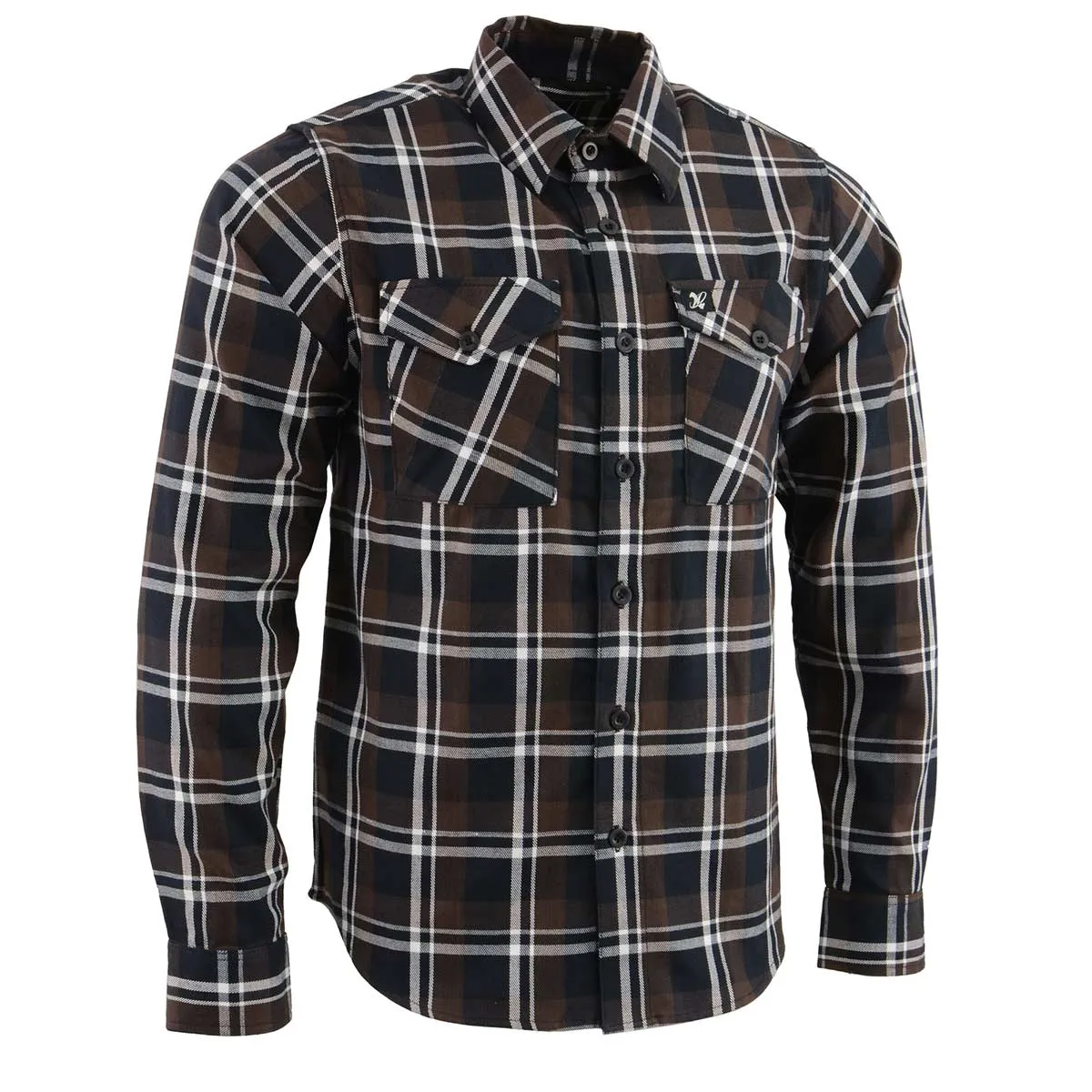 Milwaukee Leather Men's Flannel Plaid Shirt Brown Black and White Long Sleeve Cotton Button Down Shirt MNG11643