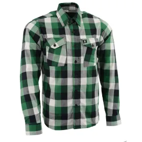 Milwaukee Leather Men's Flannel Plaid Shirt Green and White Long