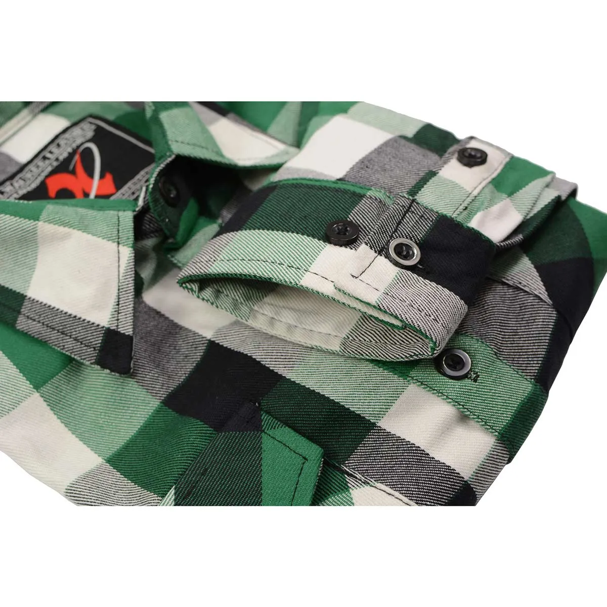 Milwaukee Leather Men's Flannel Plaid Shirt Green and White Long