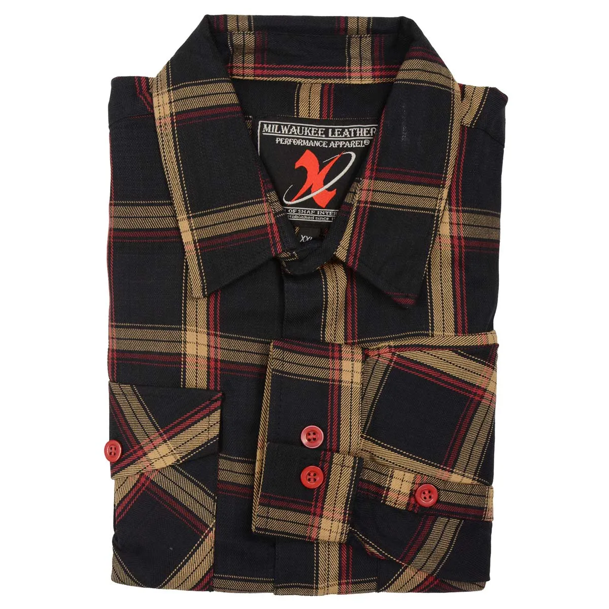 Milwaukee Leather MNG11669 Men's Black and Yellow with Red Long Sleeve Cotton Flannel Shirt