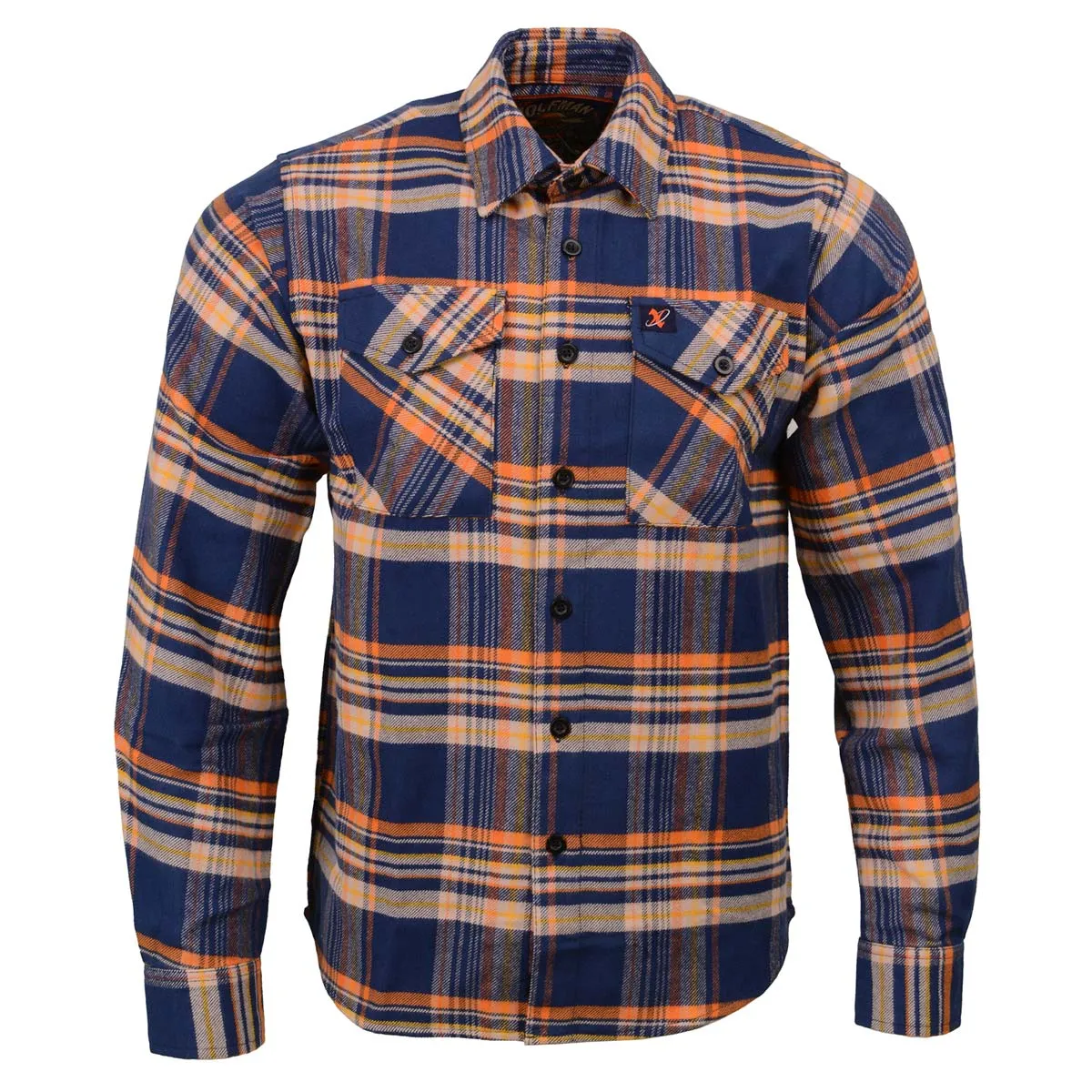 Milwaukee Leather MNG11700 | Men's 'The Wolfman' Blue/Orange Long Sleeve 10.5-Oz Heavy-Duty Cotton Flannel Shirt