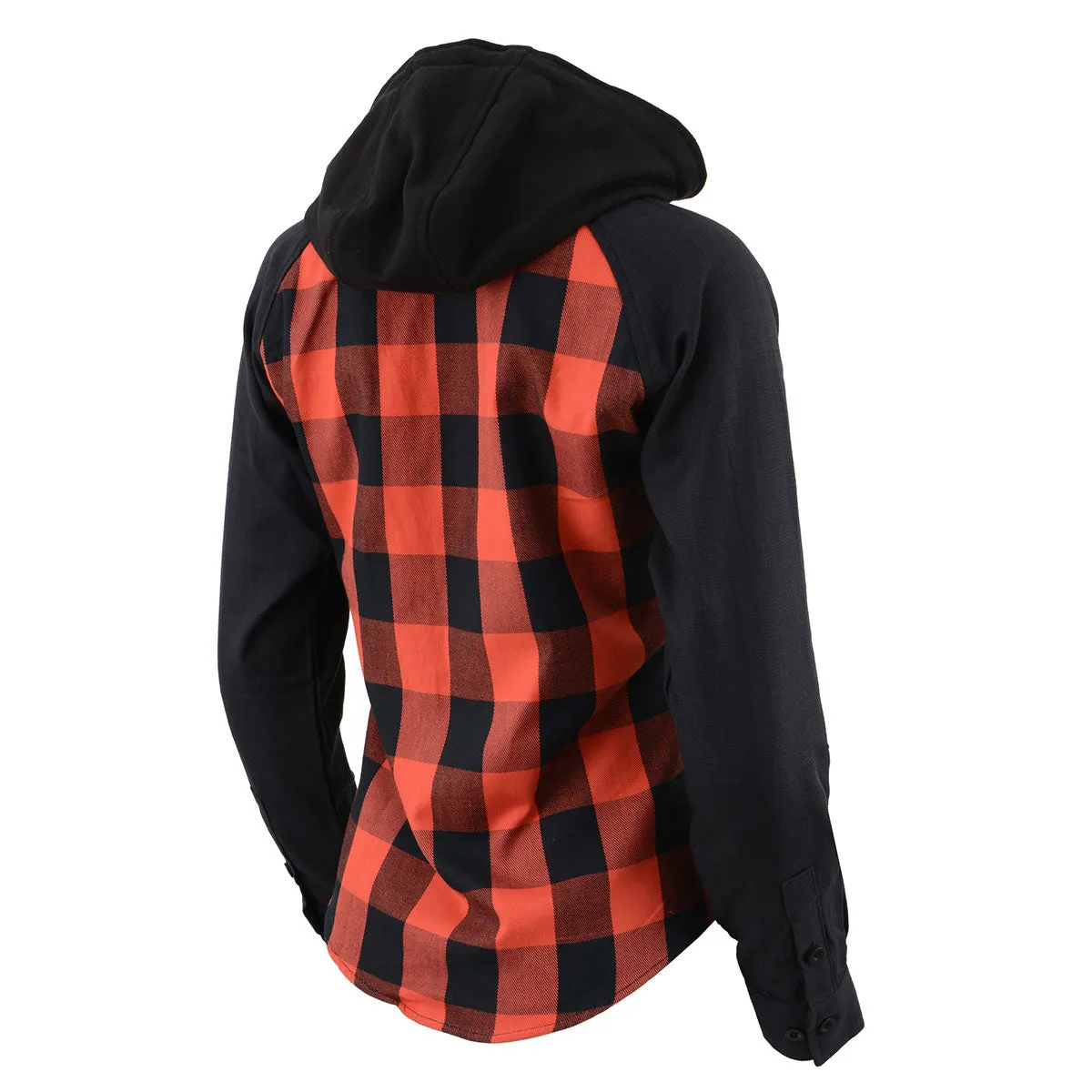 Milwaukee Leather MNG21602 Women's Casual Black and Red Long Sleeve Cotton Flannel Shirt with Hoodie