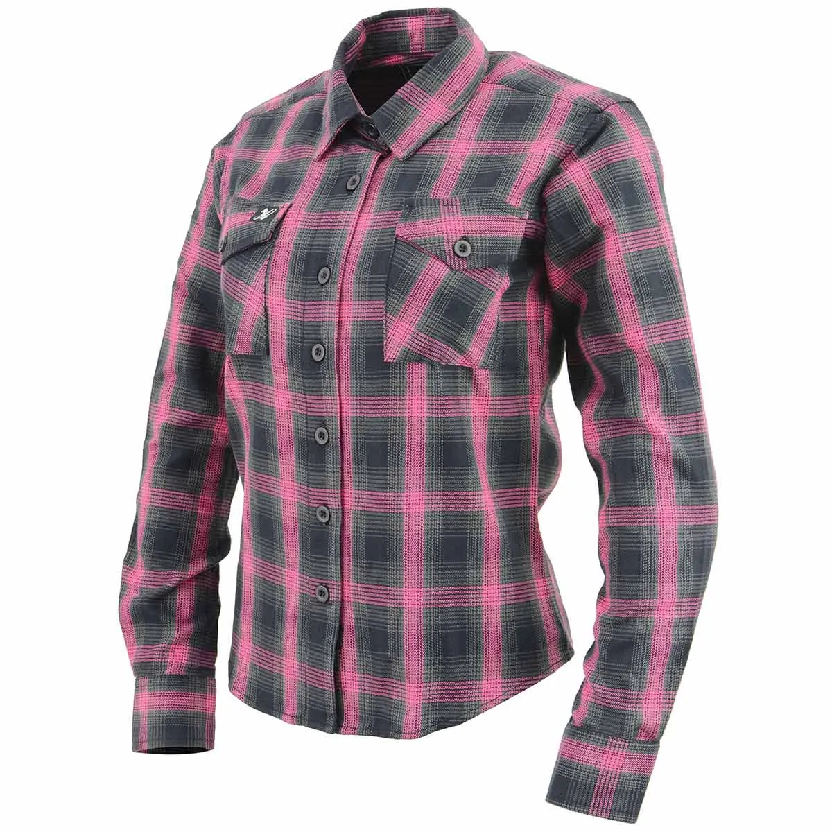 Milwaukee Leather MNG21604 Women's Casual Black with Pink Long Sleeve Casual Cotton Flannel Shirt