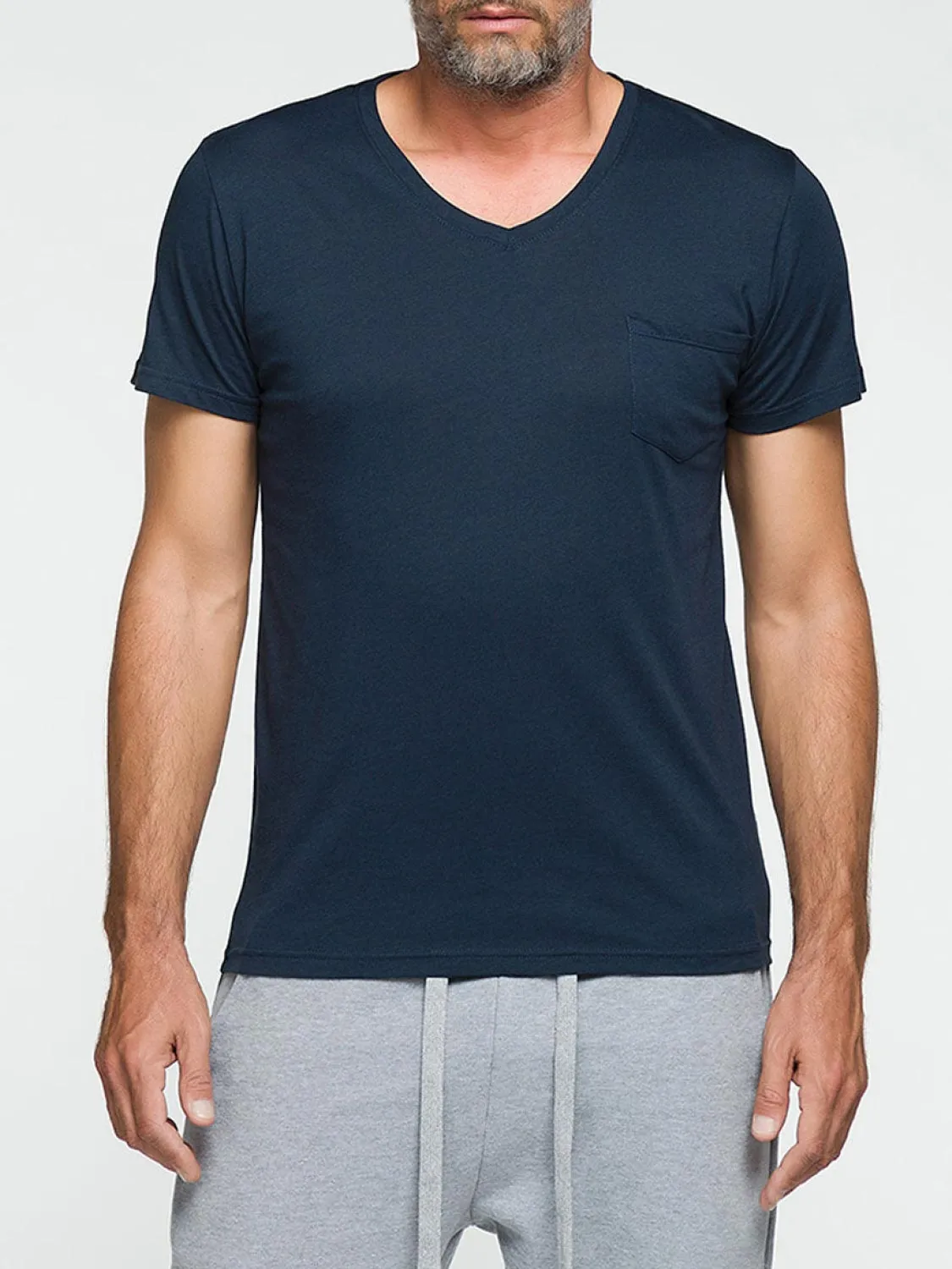 Modal Blend V-neck Pocket T-shirt Midnight Blue