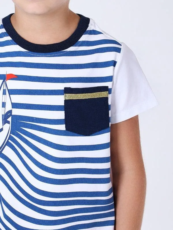 One Friday Blue Boat Printed T-shirt