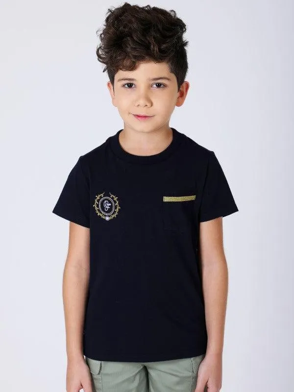 One Friday Navy Blue Solid T-shirt