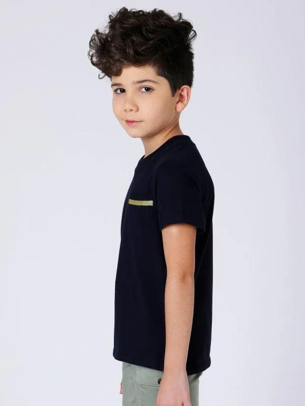 One Friday Navy Blue Solid T-shirt