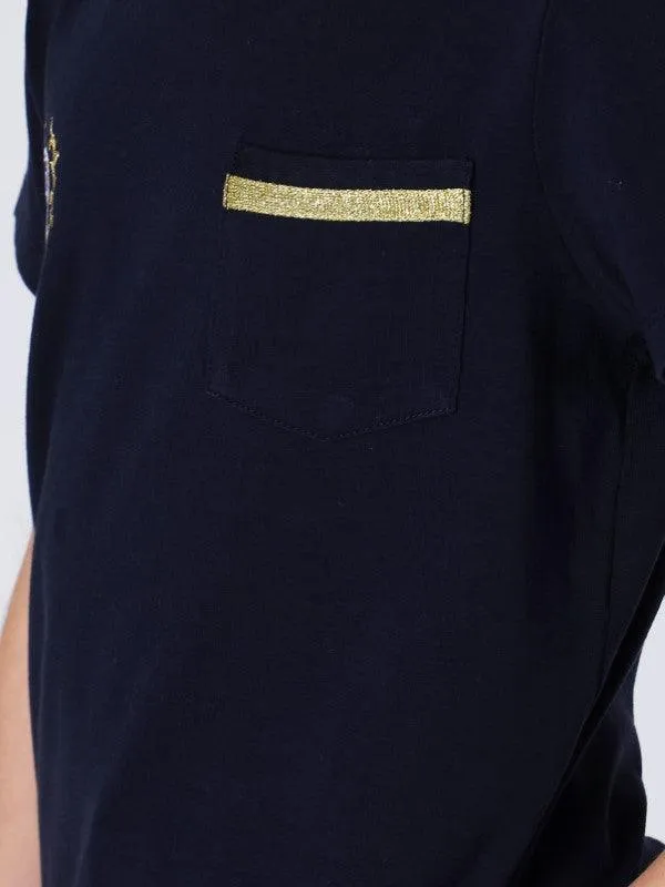 One Friday Navy Blue Solid T-shirt