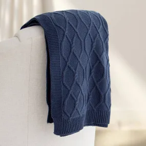 Quinn Chunky Diamond Knit Cotton Throw: Denim