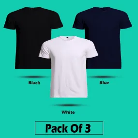 Regular Fit Men's Cotton Half Sleeve Round Neck Plain T Shirt Combo (Pack Of 03) By LazyChunks