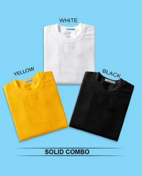 Round Neck Combo "White, Yellow & Black" Half sleeves t shirt . (Pack Of 3) by Lazychunks