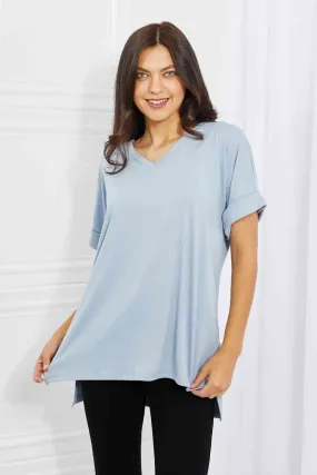 Simply Comfy Full Size V-Neck Loose Fit T-Shirt in Blue