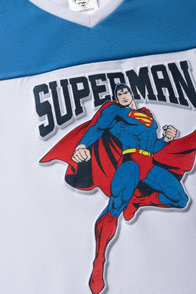 Superman V-Neck Short Sleeve T-Shirt White & Blue