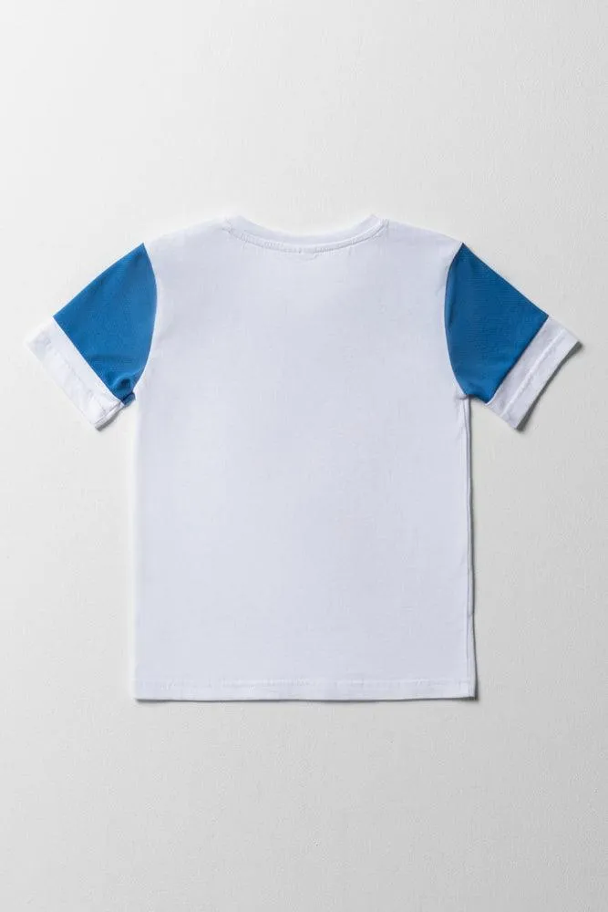 Superman V-Neck Short Sleeve T-Shirt White & Blue