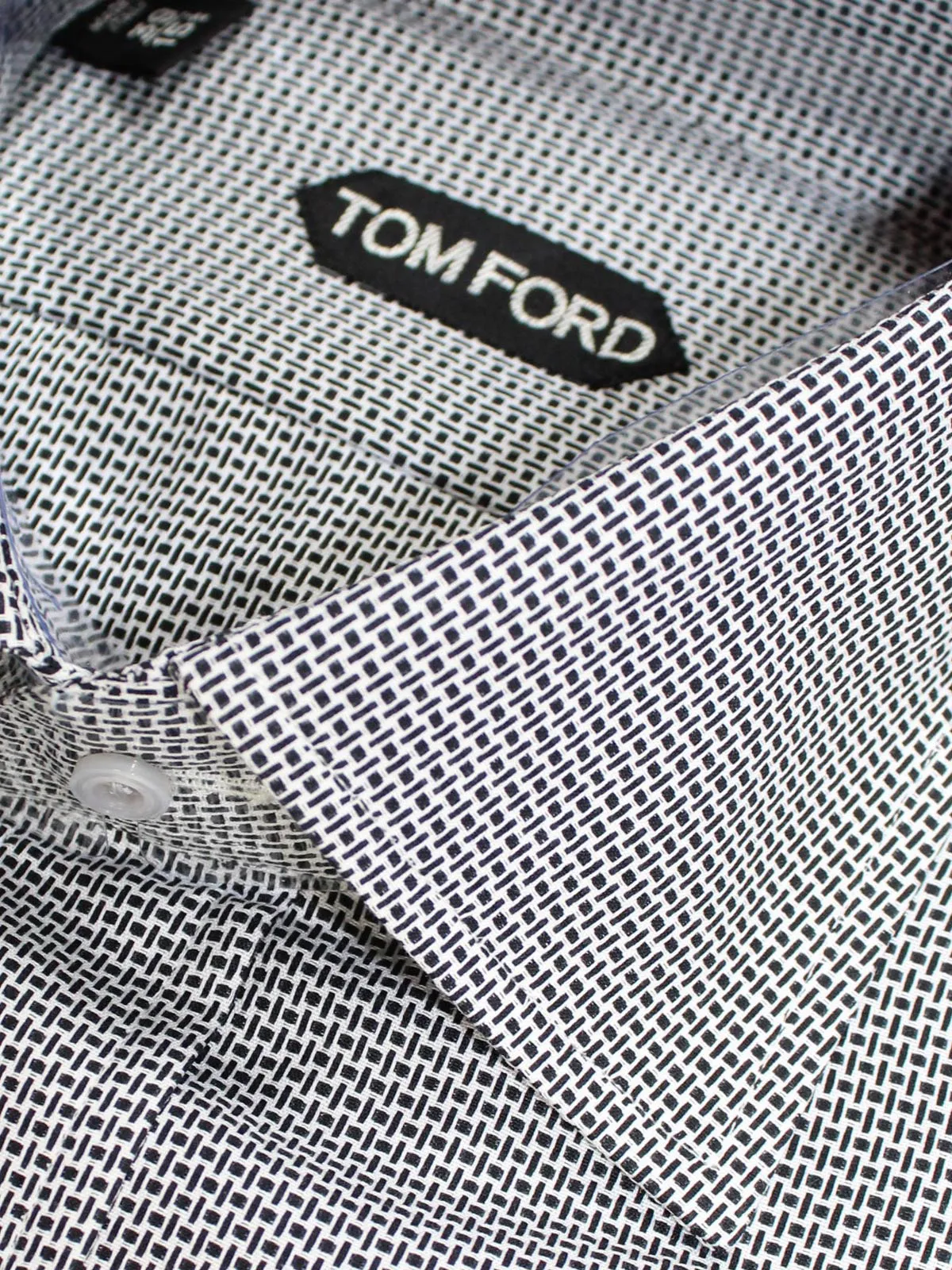 Tom Ford Dress Shirt White Black Geometric 39 - 15 1/2 Slim Fit - REDUCED SALE