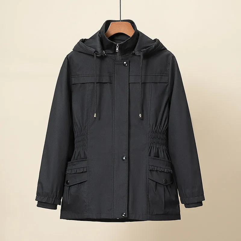 Trench Spring Hooded & Button Windbreaker Loose Jackets