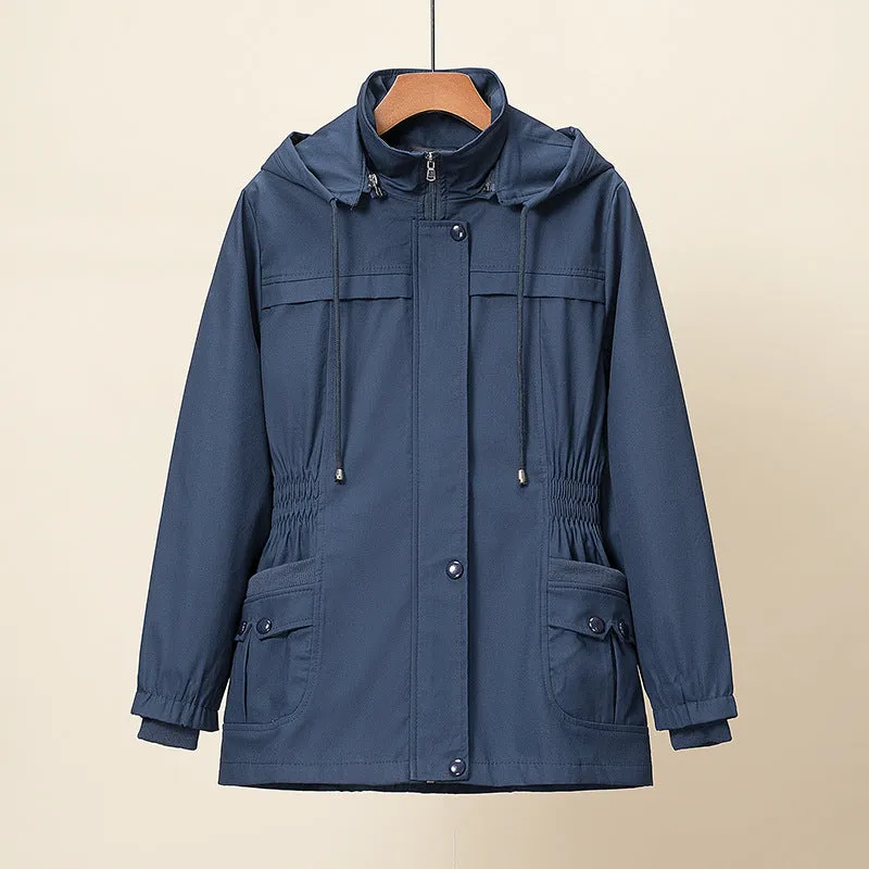 Trench Spring Hooded & Button Windbreaker Loose Jackets