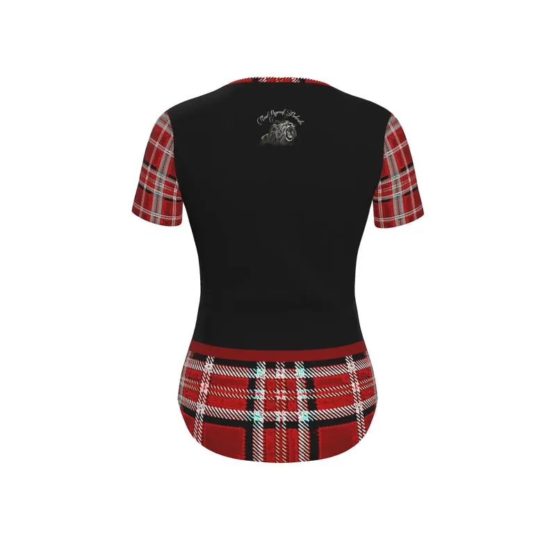 TRP Twisted Patterns 06: Digital Plaid 01-05A Ladies Designer V-neck Slim Fit Jersey T-shirt