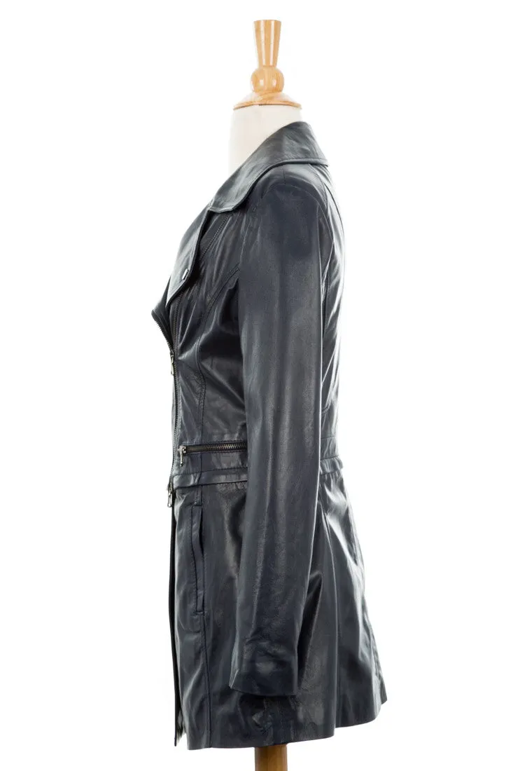 Vena Leather Convertible Trench/Biker Jacket