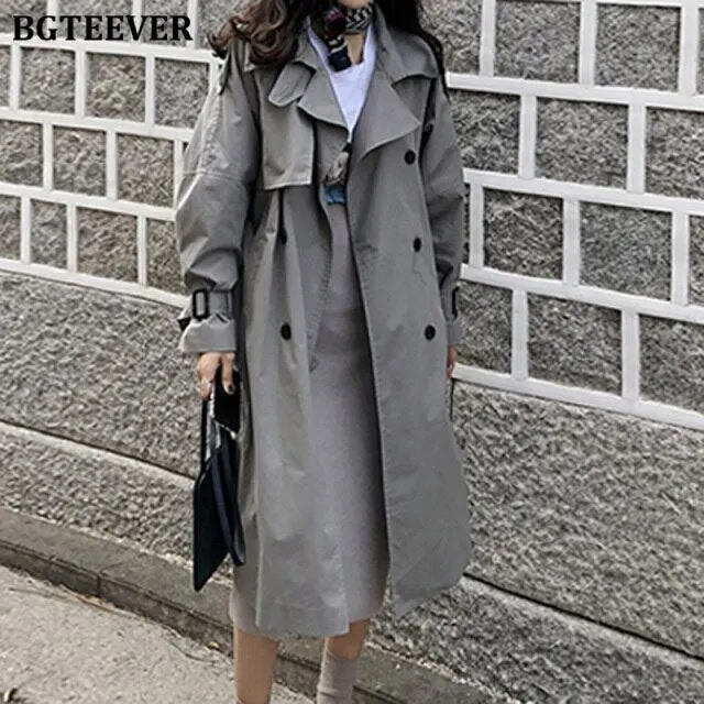 Vintage Oversized Double Breasted Trench Coats Women Sashes Long Loose Female Windbreaker Overcoats  Autumn Winter