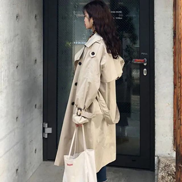 Vintage Oversized Double Breasted Trench Coats Women Sashes Long Loose Female Windbreaker Overcoats  Autumn Winter