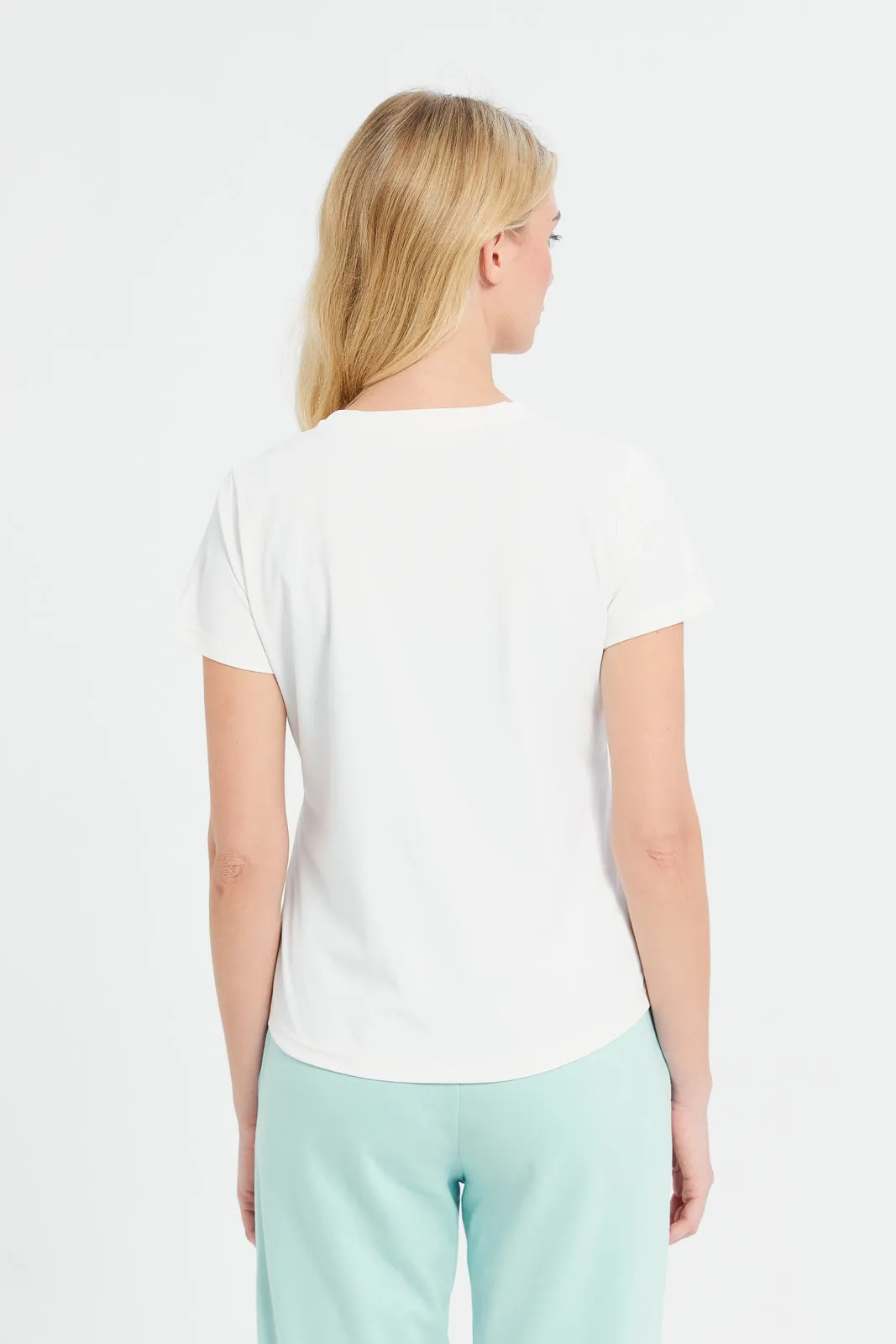 Women White Plain Short Sleeve Soft Touch T-Sirt